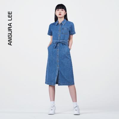 春夏經典水洗中褲藍女裝牛仔連衣裙