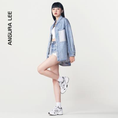 新款寬松女裝牛仔外套寬松慵懶風外套現貨落肩無彈淺藍色牛仔衫