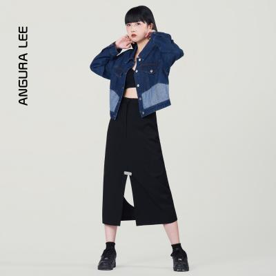 春秋經典水洗深藍女裝寬松短裝牛仔外套