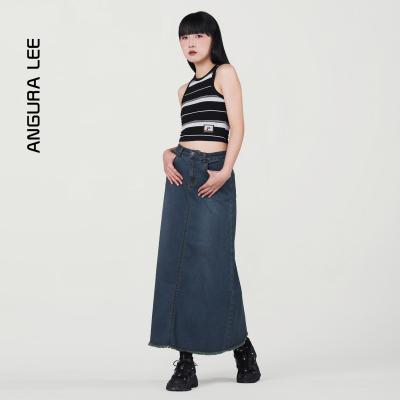 春夏經典水洗復古深藍女裝牛仔高腰半裙