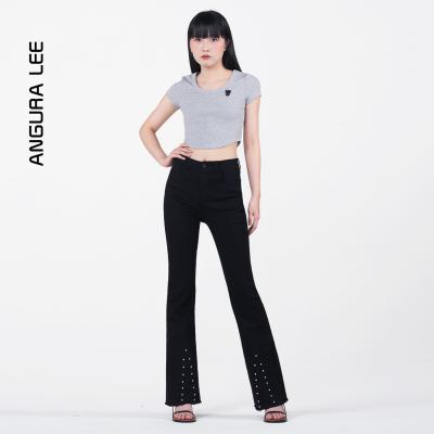 春夏經典水洗黑女裝牛仔高腰喇叭褲