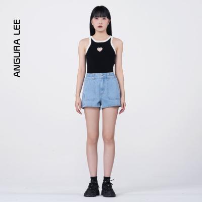 春夏經典水洗淺藍女裝牛仔高腰短褲