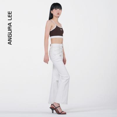 春夏經典水洗本白三防女裝牛仔高腰喇叭褲